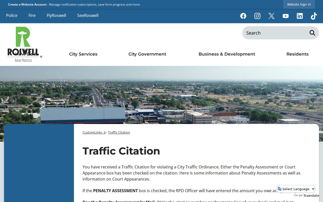 Roswell traffic citation instructions for Chaves County traffic warrant records