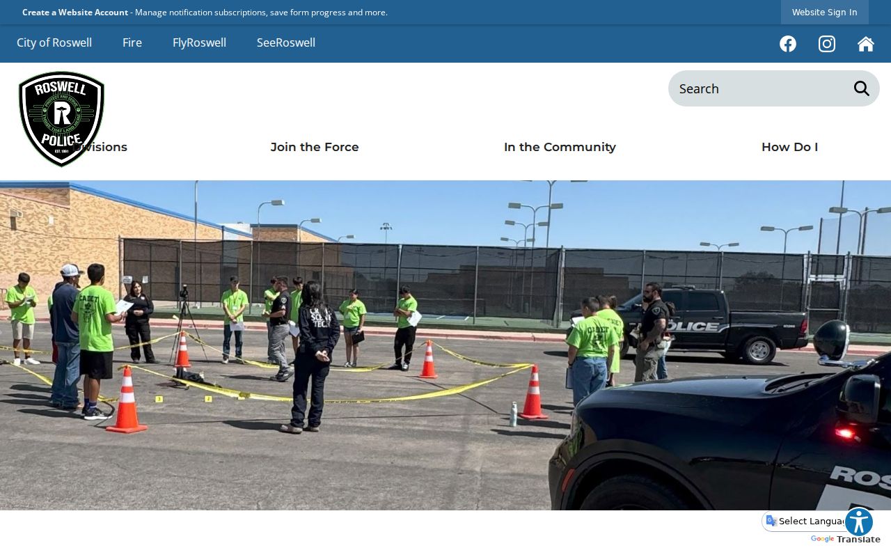 Roswell Police Department contact page for Roswell warrant records