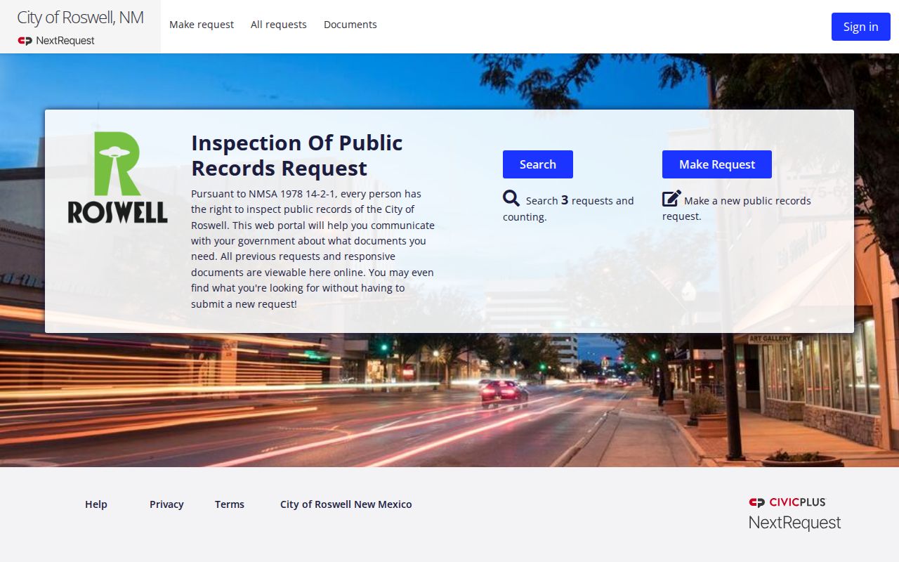 Roswell public-record request portal for Roswell warrant records