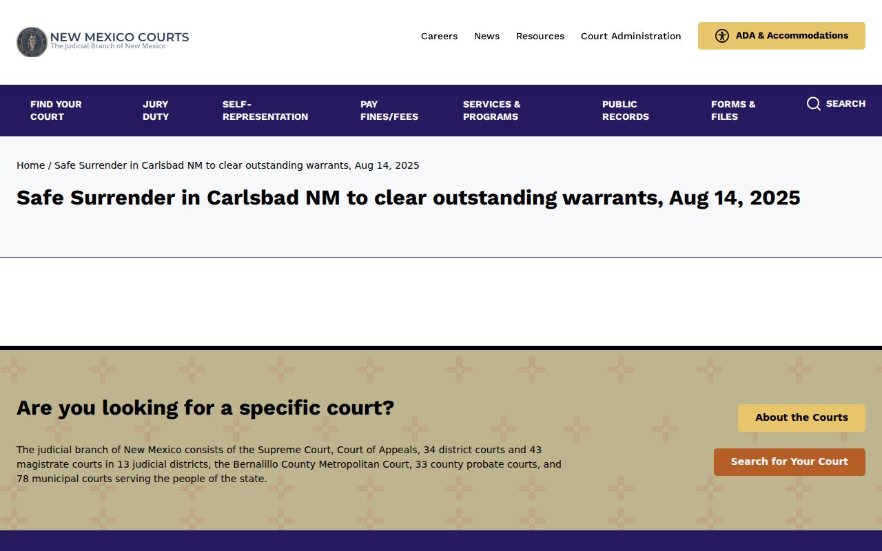 New Mexico Safe Surrender program announcement for Chaves County warrant records context
