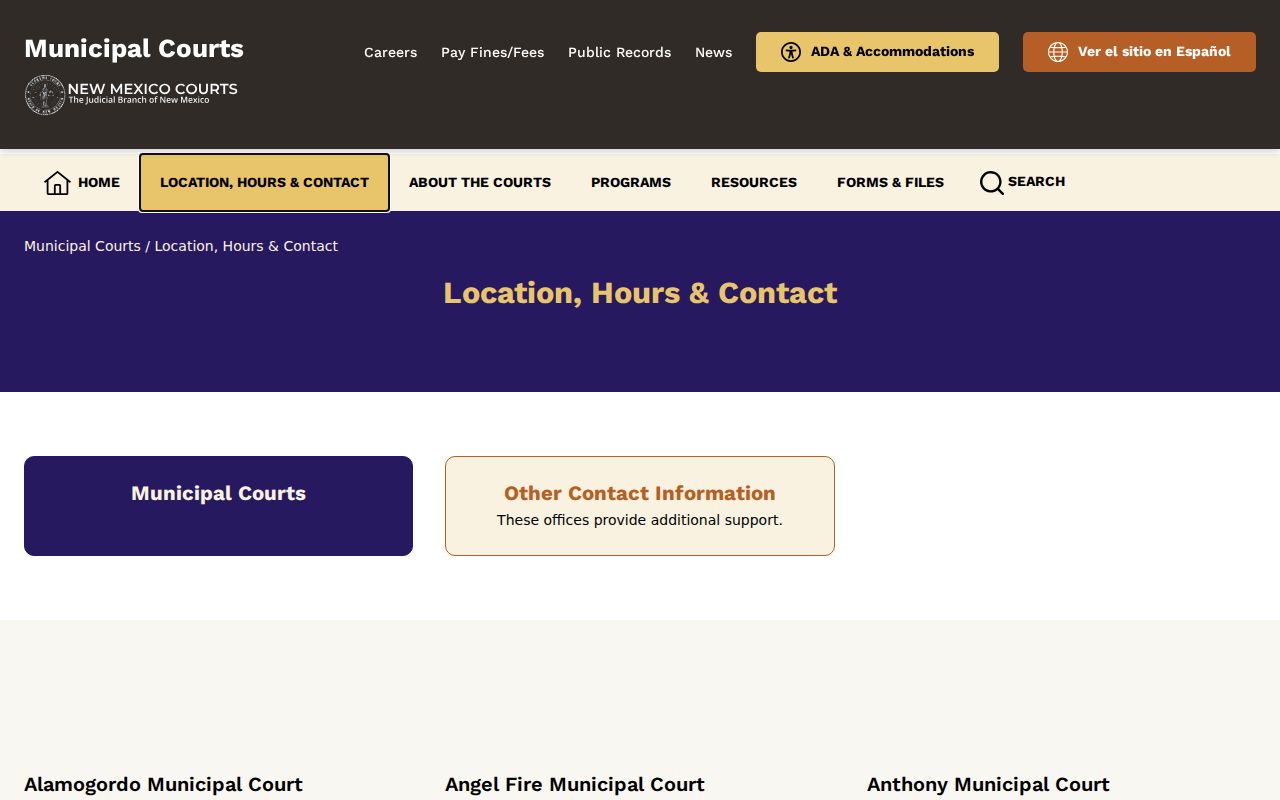 New Mexico municipal court directory for Chaves County municipal warrant records