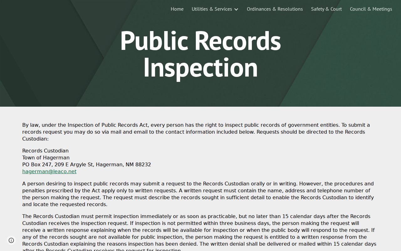 Hagerman IPRA instructions for Hagerman warrant records access
