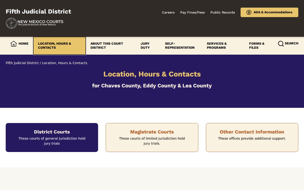 Chaves County warrant records Fifth District court contact page