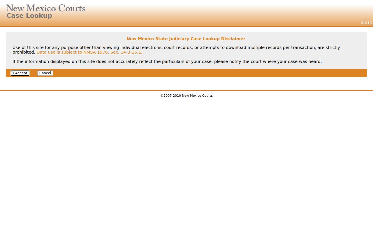 New Mexico Case Lookup screen for Chaves County warrant searches