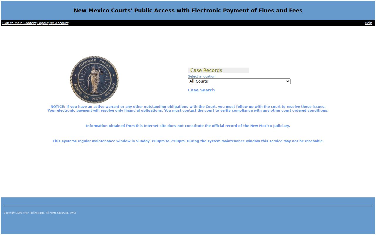 Chaves County Odyssey public access notice for active warrant records
